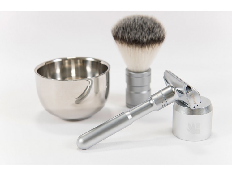 silver shaving bowl & brush